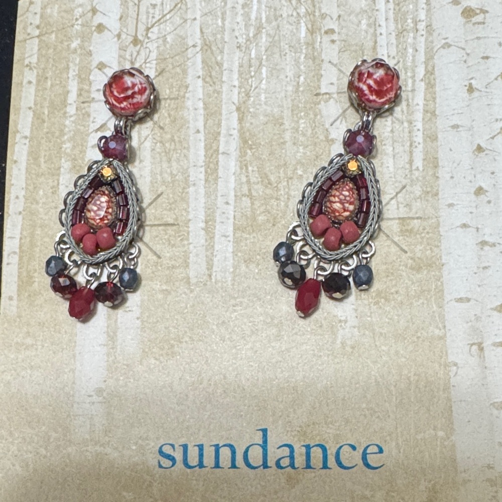 Sundance Silver and Red Teardrop Earrings